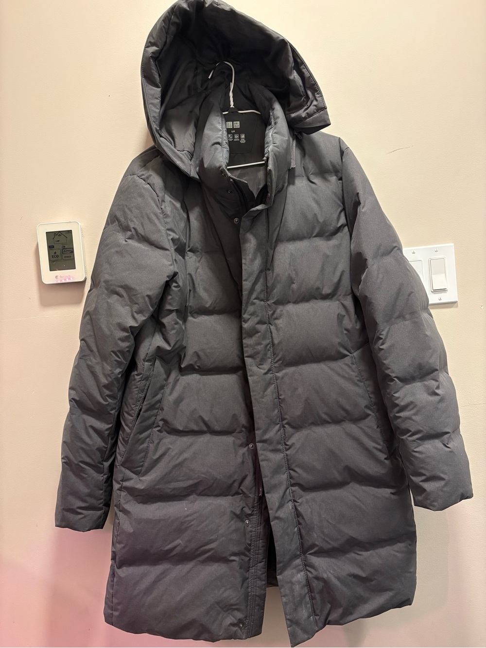 Uniqlo Women's Hooded Long Puffer Coat - Charcoal Gray